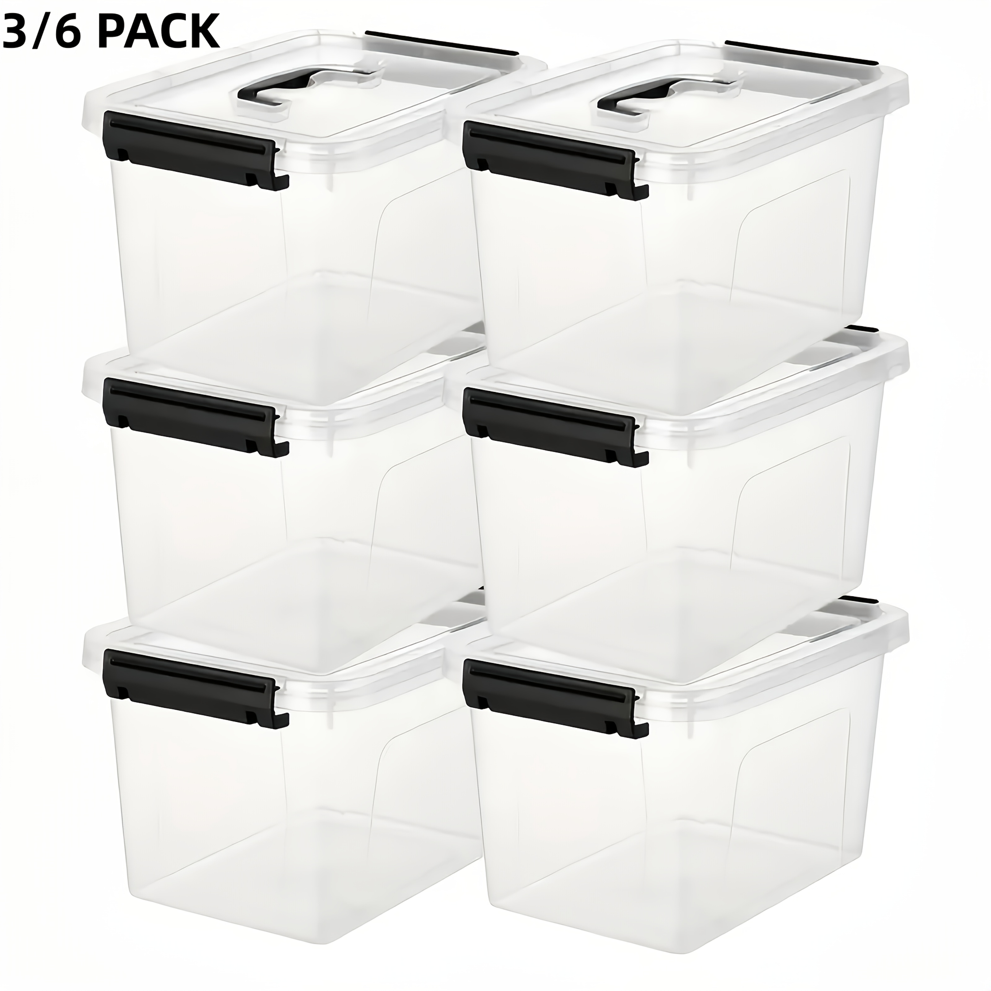 Home Office Design - 3/6-Pack Clear Plastic Storage Boxes With