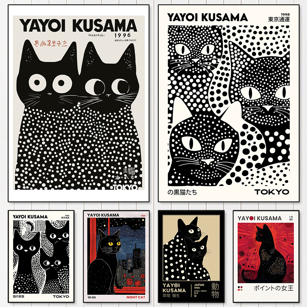 Home Office Youtube - Yayoi Kusama Black Cats Series Canvas