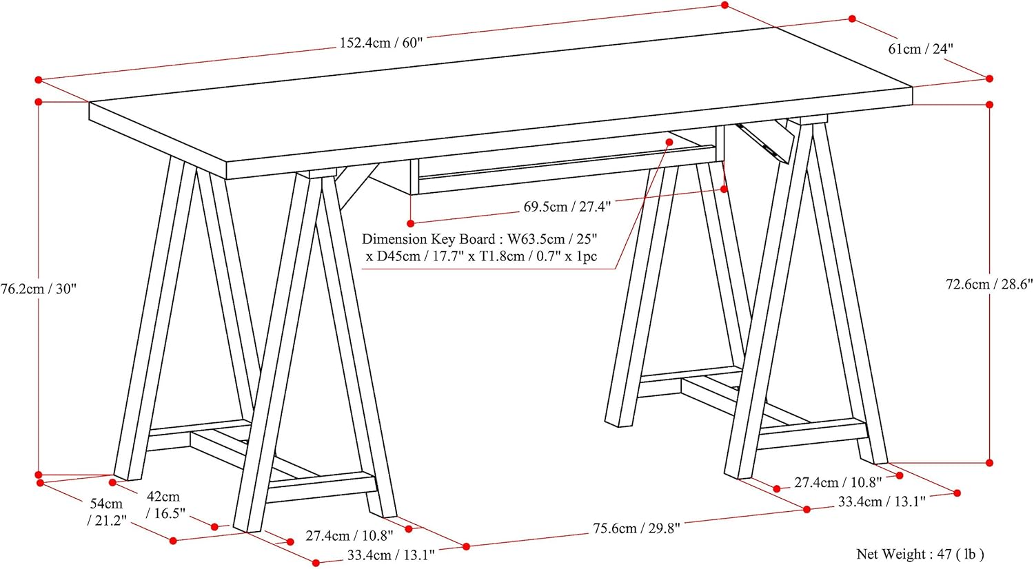 60 Inch Solid Wood Writing Des - Home Office Keyboard incelemesi ve fiyatı
