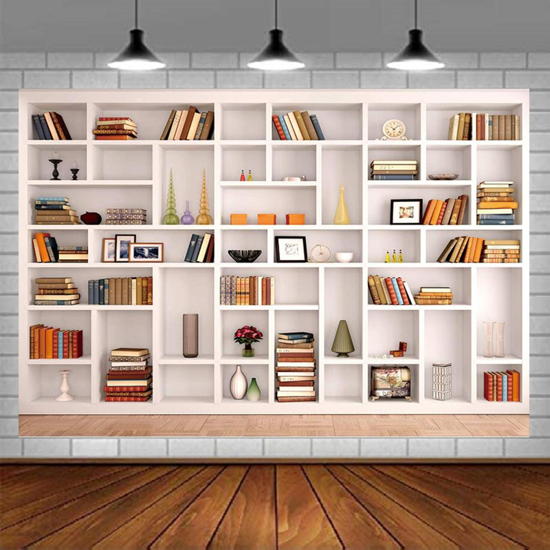 White Bookshelf Photography Ba - Home Office Zoom Background incelemesi ve fiyatı