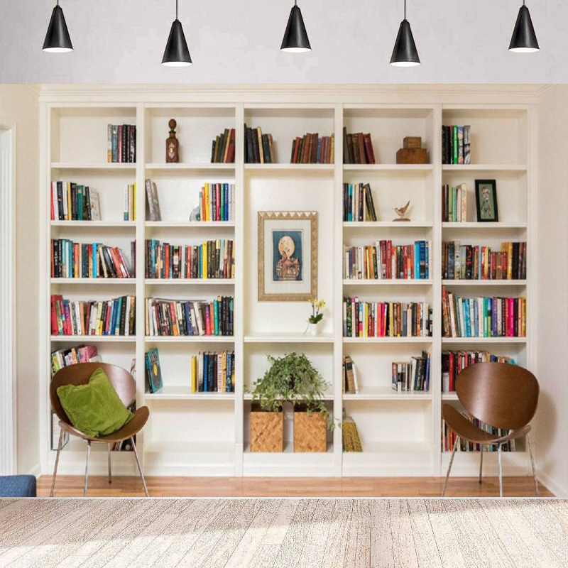 White Bookshelf Photography Ba - Home Office Zoom Background incelemesi ve fiyatı